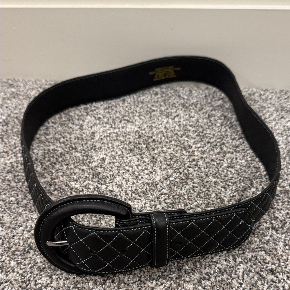 Black With Blue Stitching Western Cowgirl Boho Leather Belt By Noble Outfitters